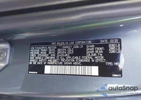 2020 Volvo Xc90 T6 Momentum 7 Passenger from USA, damaged, VIN YV4A22PK7L1607039